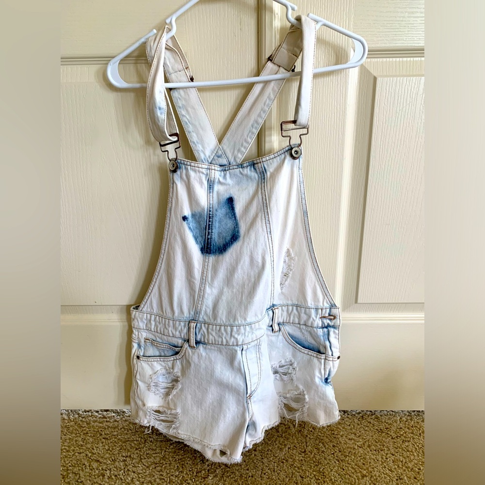 Acid Wash Overall Shorts